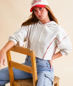 Tops | FITZ + EDDI Contrast Seam Cropped Hoodie Heather Grey