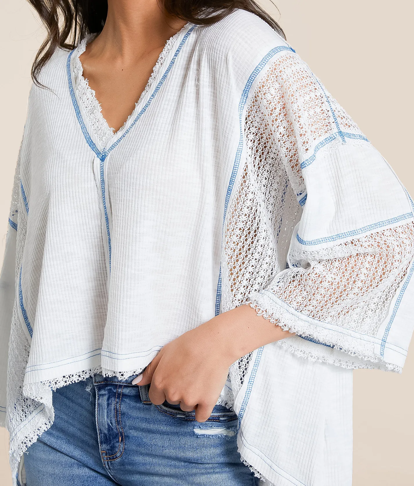 Tops | POL Contrast Stitch Boxy Top Ivory