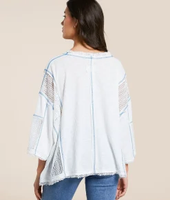 Tops | POL Contrast Stitch Boxy Top Ivory
