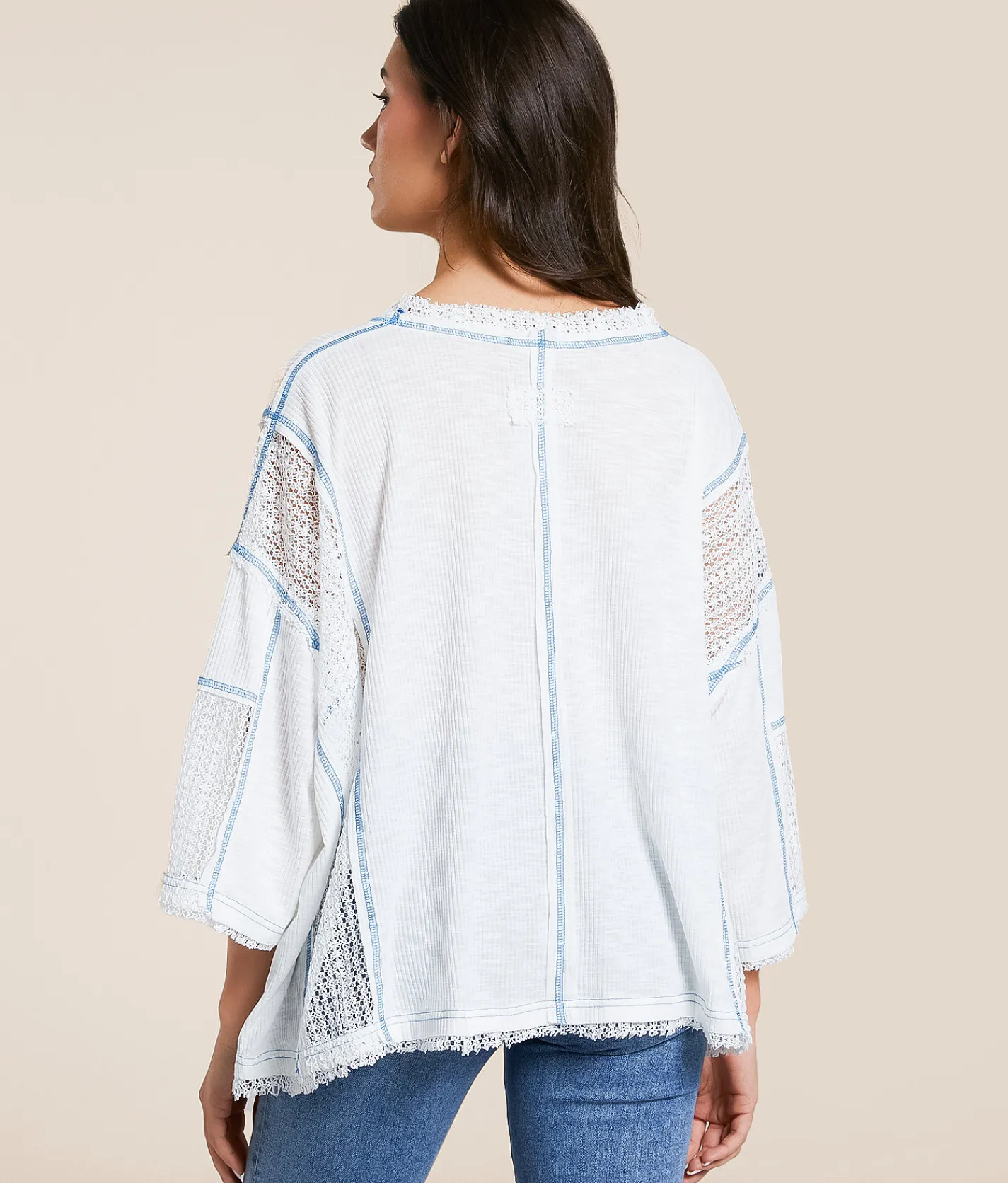 Tops | POL Contrast Stitch Boxy Top Ivory