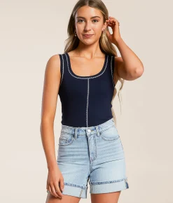 Blu Pepper Contrast Stitch Tank Top Navy Sale