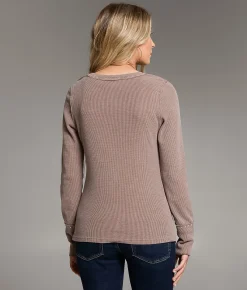 BKE Contrast Stitch Thermal Henley Peppercorn Discount