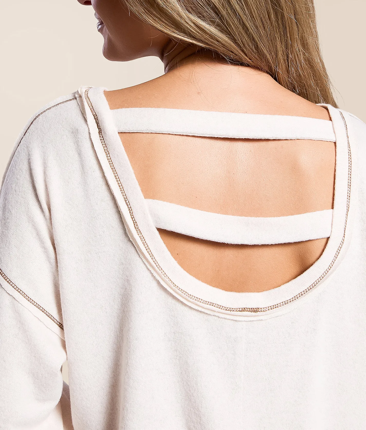 Daytrip Contrast Stitch Top Cream Discount