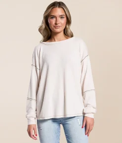 Daytrip Contrast Stitch Top Cream Discount