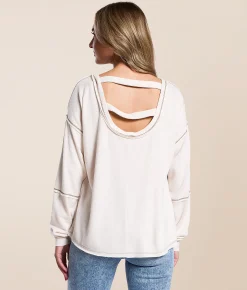 Daytrip Contrast Stitch Top Cream Discount