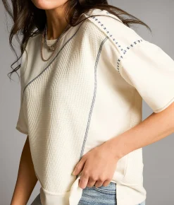 Tops | BKE Contrast Stitch Top Cream