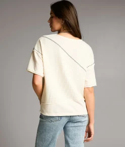 Tops | BKE Contrast Stitch Top Cream