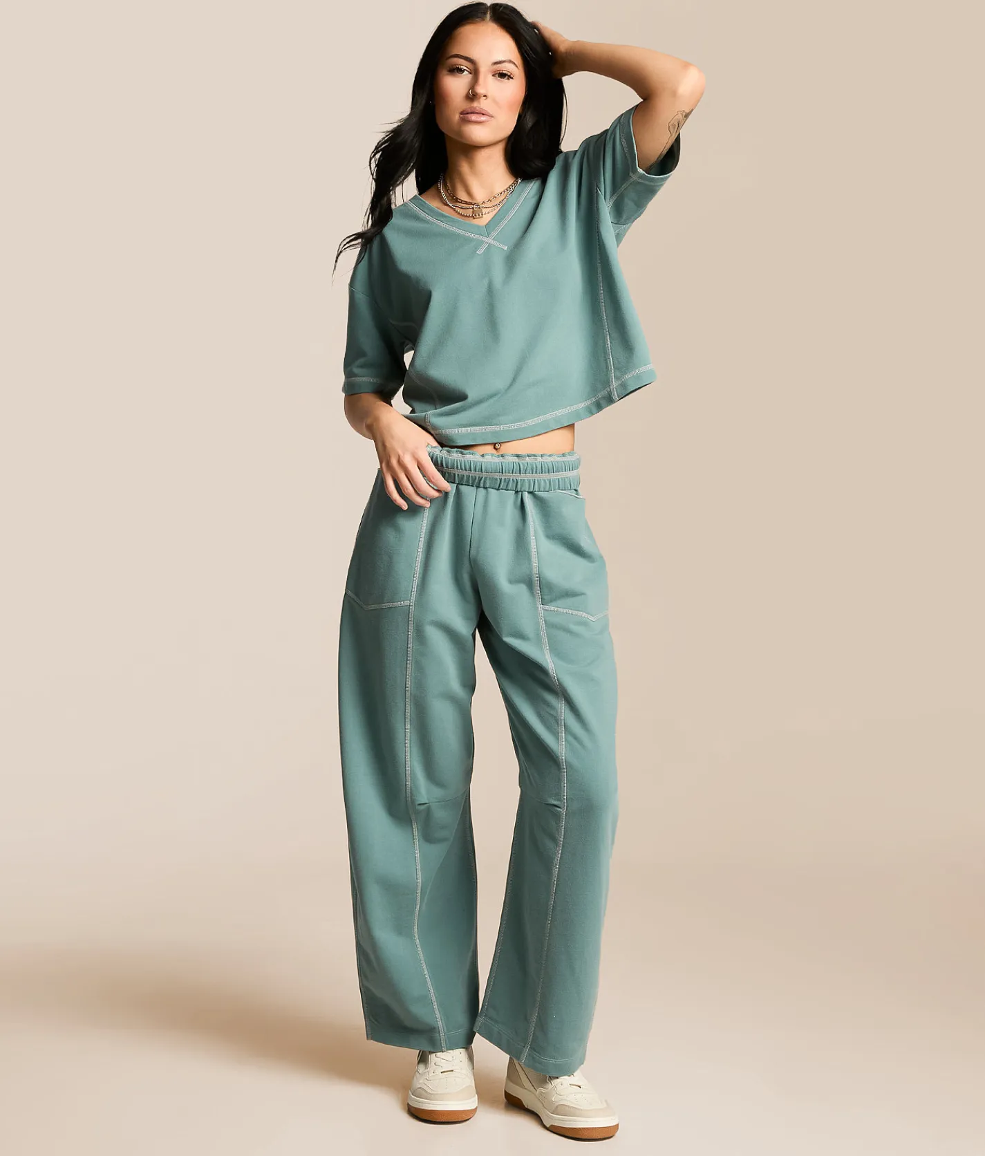 Tops | Gilded Intent Contrast Stitch Top Trellis