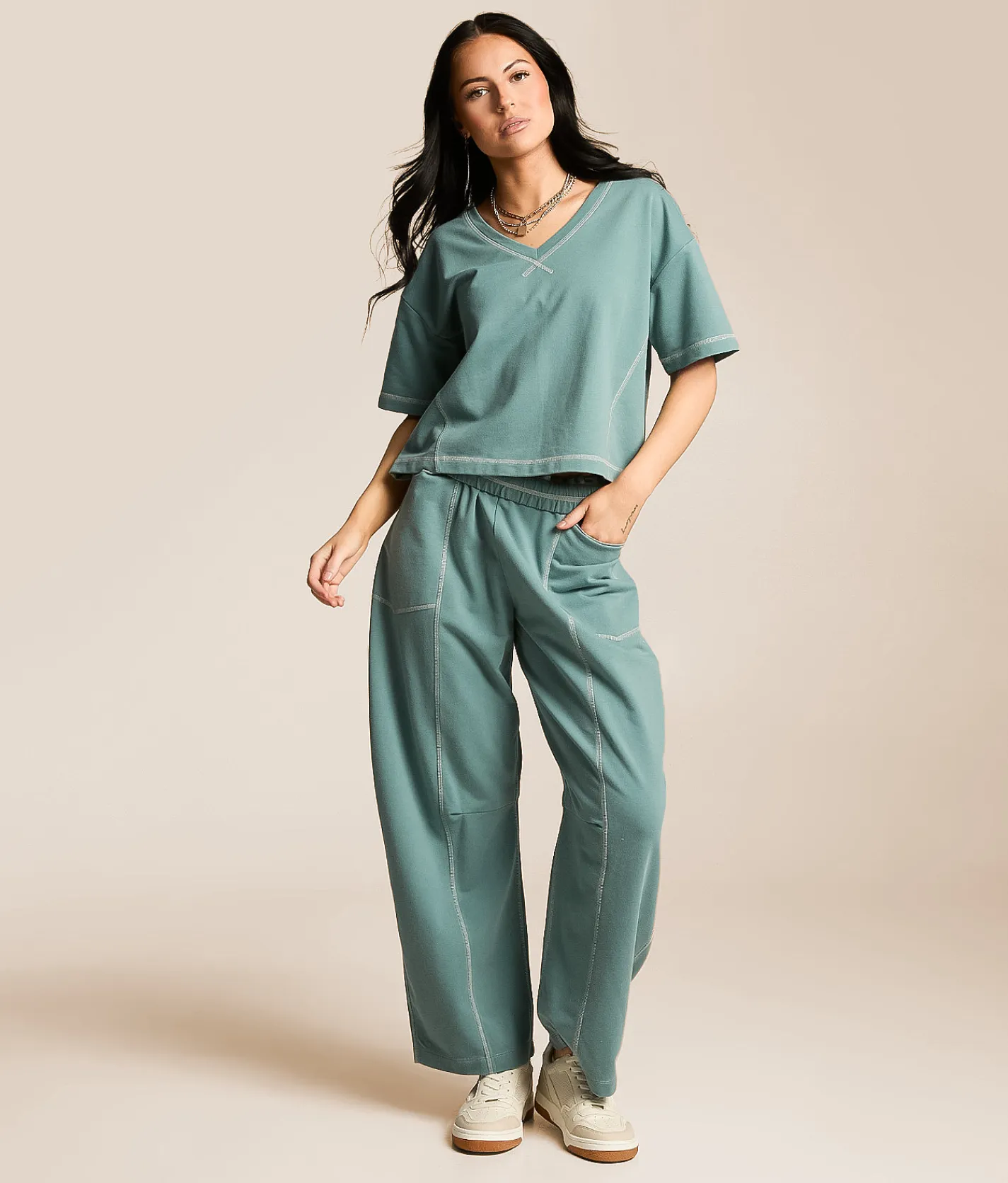 Bottoms | Gilded Intent Contrast Stitch Wide Leg Pant Trellis