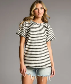 Tops | BKE Contrast Striped Top Cream Black