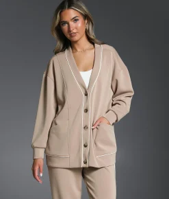 Buckle Black Contrast Trim Cardigan Cobblestone Best