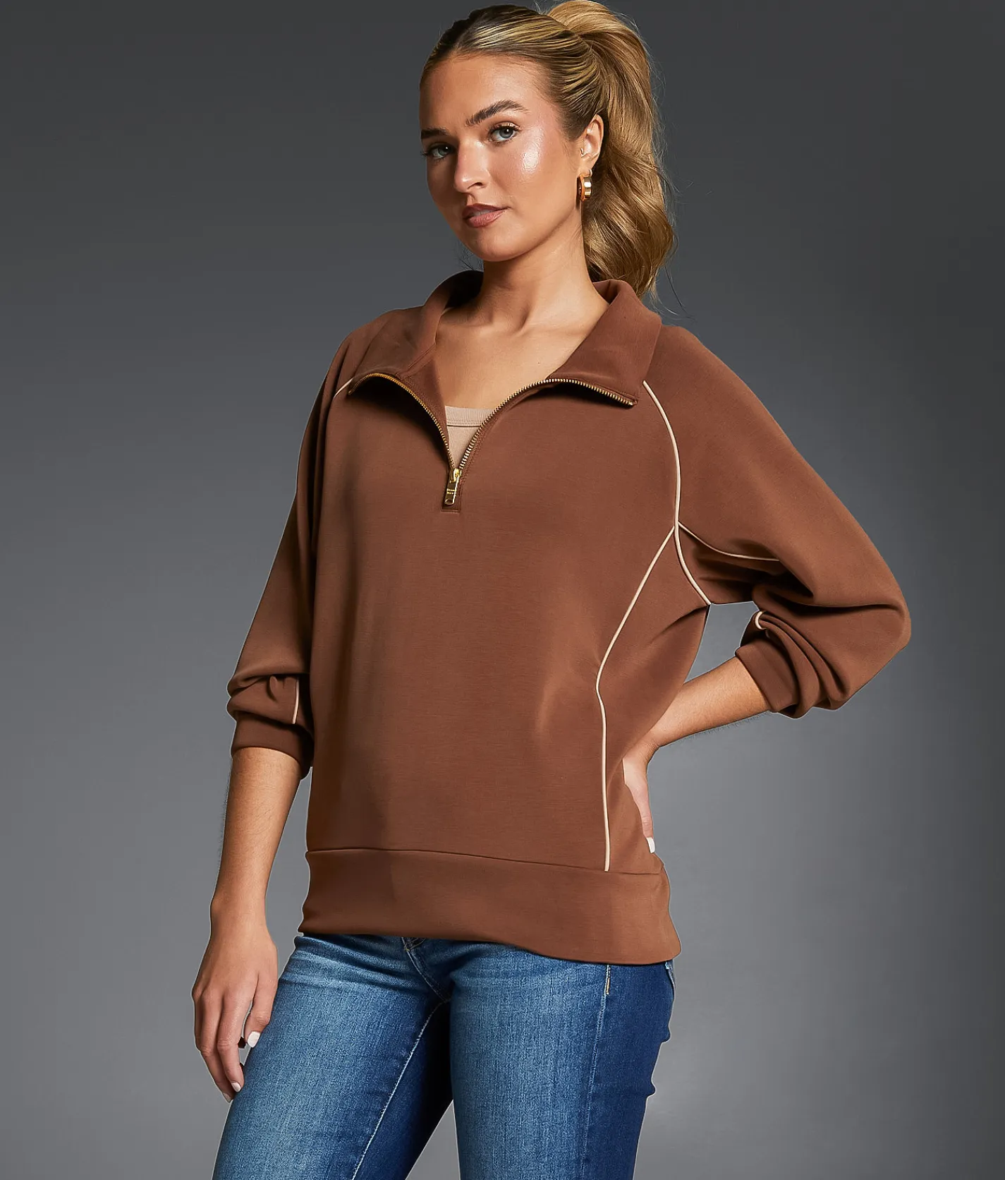 Buckle Black Contrast Trim Pullover Olive Night Sale