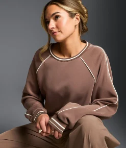 Tops | Buckle Black Contrast Trim Pullover Deep Taupe