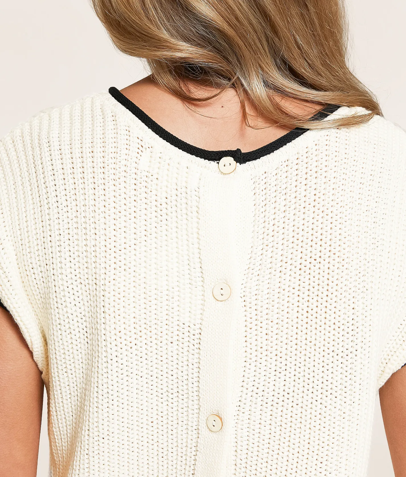 Tops | Blu Pepper Contrast Trim Sweater Cream