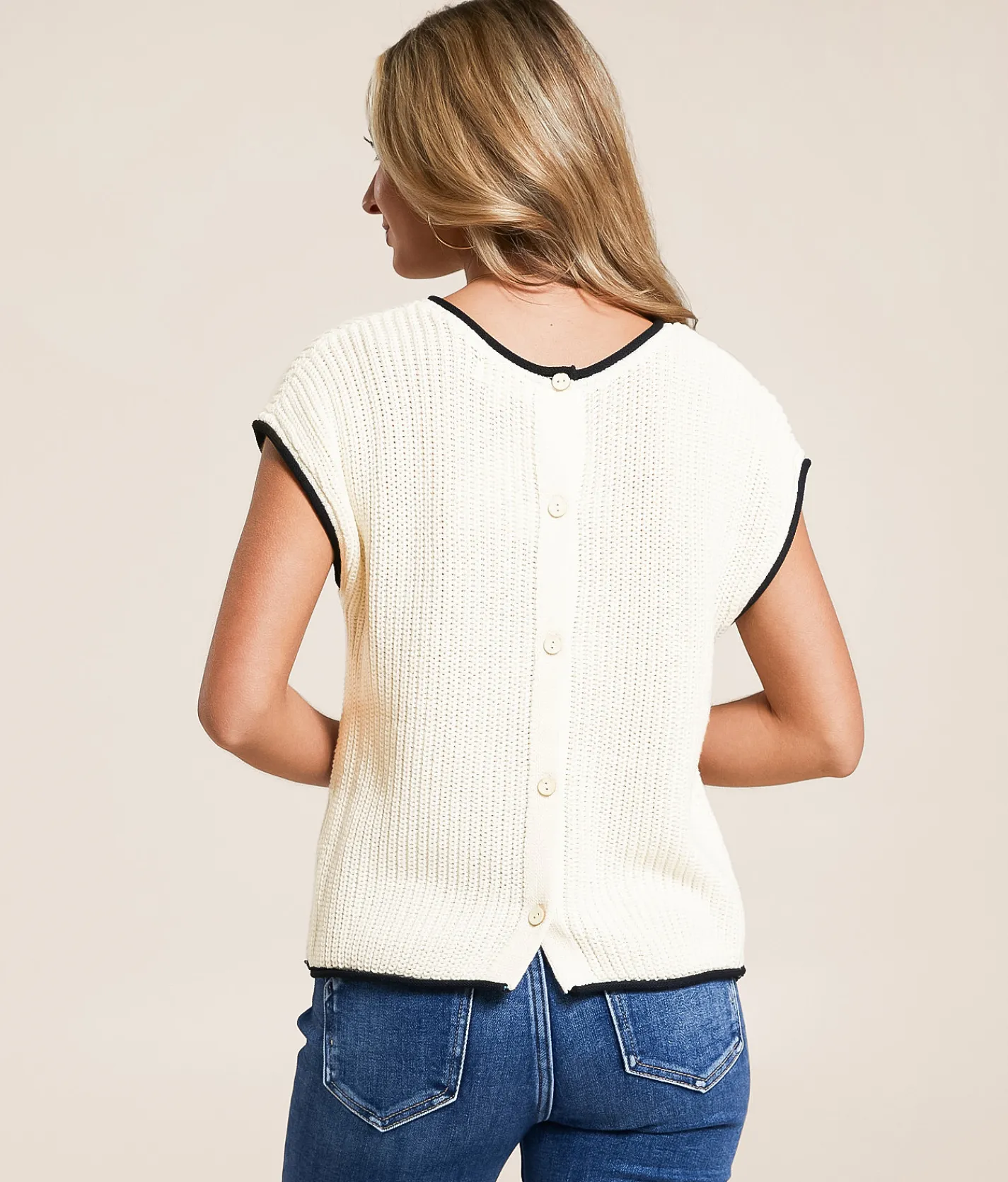 Tops | Blu Pepper Contrast Trim Sweater Cream