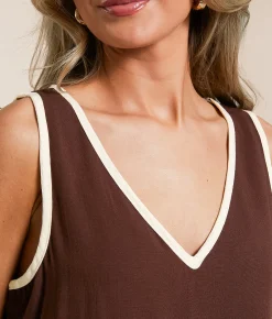 Blu Pepper Contrast Trim Tank Top Puce Cream Best