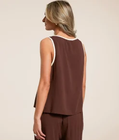 Blu Pepper Contrast Trim Tank Top Puce Cream Best