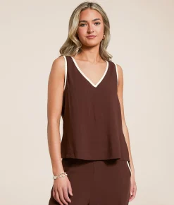 Blu Pepper Contrast Trim Tank Top Puce Cream Best