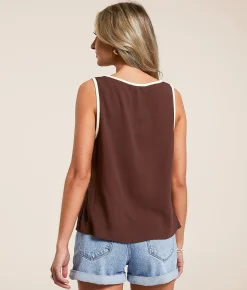 Blu Pepper Contrast Trim Tank Top Puce Cream Best