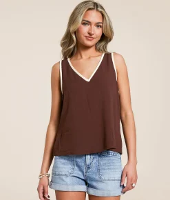 Blu Pepper Contrast Trim Tank Top Puce Cream Best