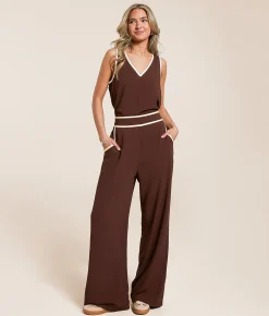 Bottoms | Blu Pepper Contrast Trim Wide Leg Trouser Pant Puce Cream