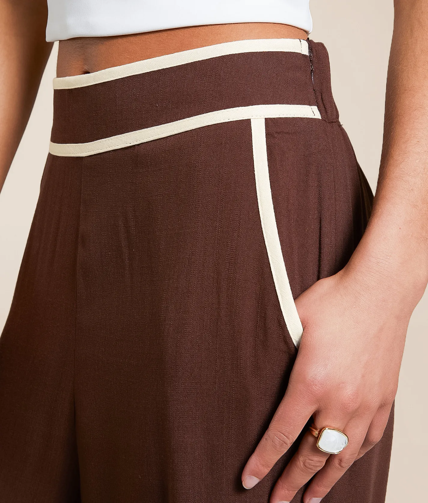 Bottoms | Blu Pepper Contrast Trim Wide Leg Trouser Pant Puce Cream