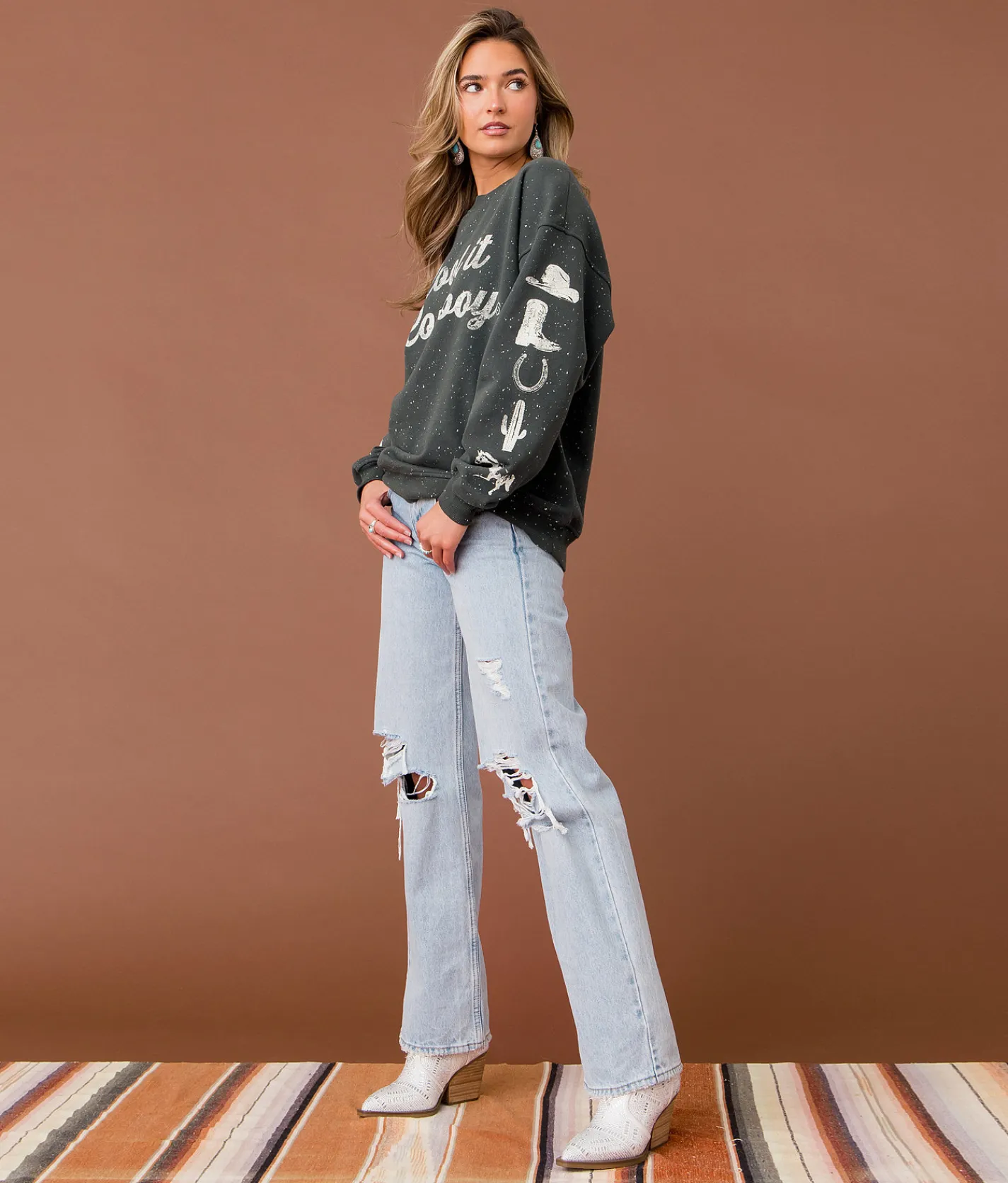 Tops | Sterling & Stitch Cool It Cowboy Pullover Salt Pepper