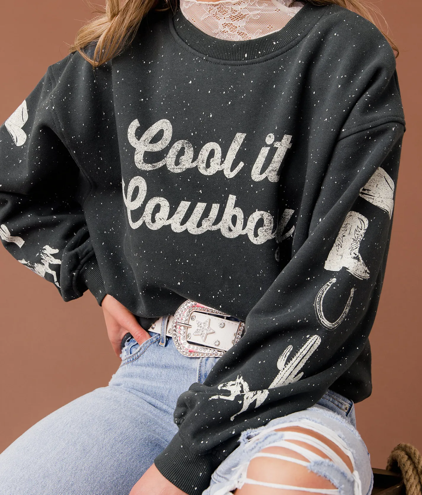 Tops | Sterling & Stitch Cool It Cowboy Pullover Salt Pepper