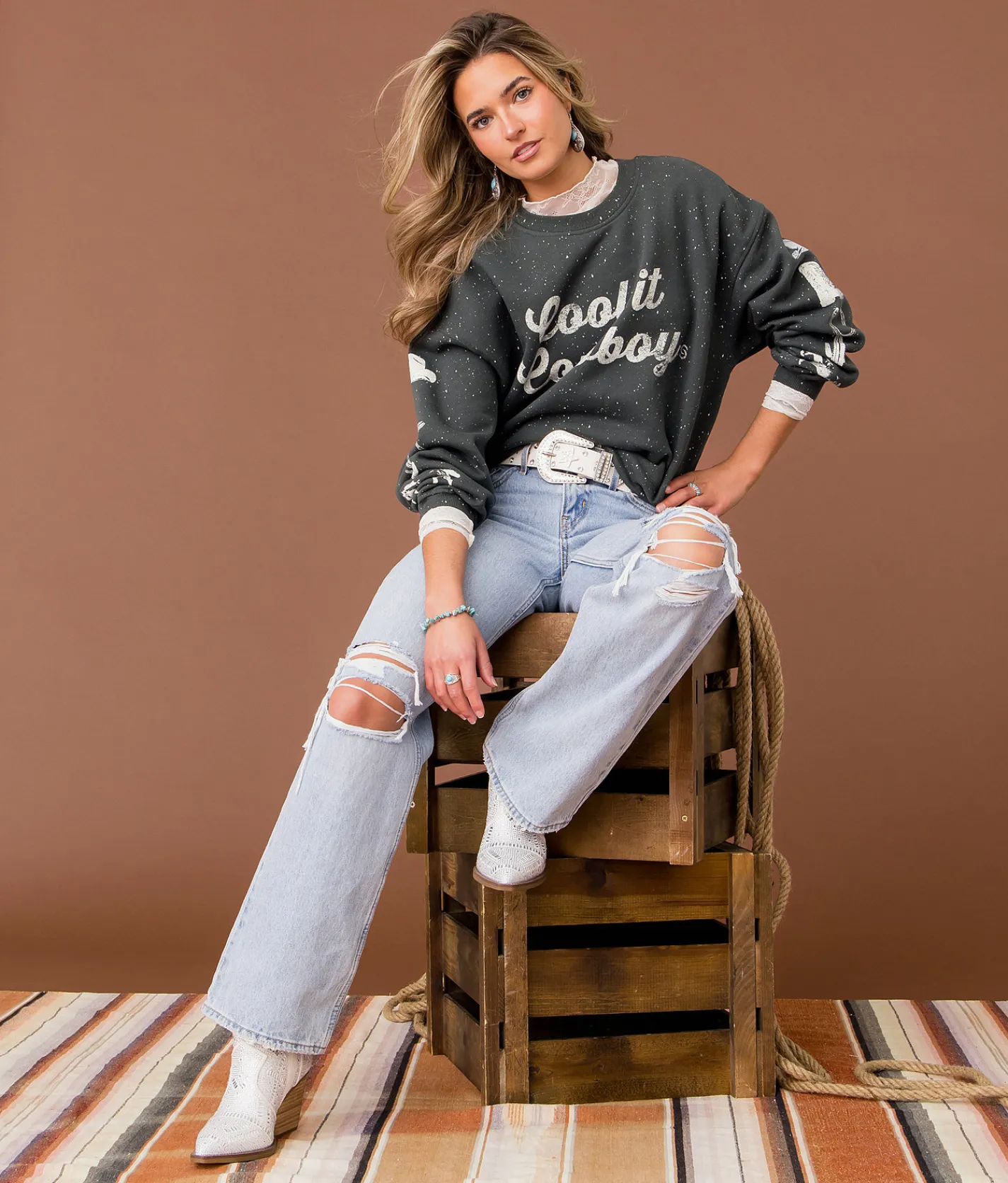 Tops | Sterling & Stitch Cool It Cowboy Pullover Salt Pepper