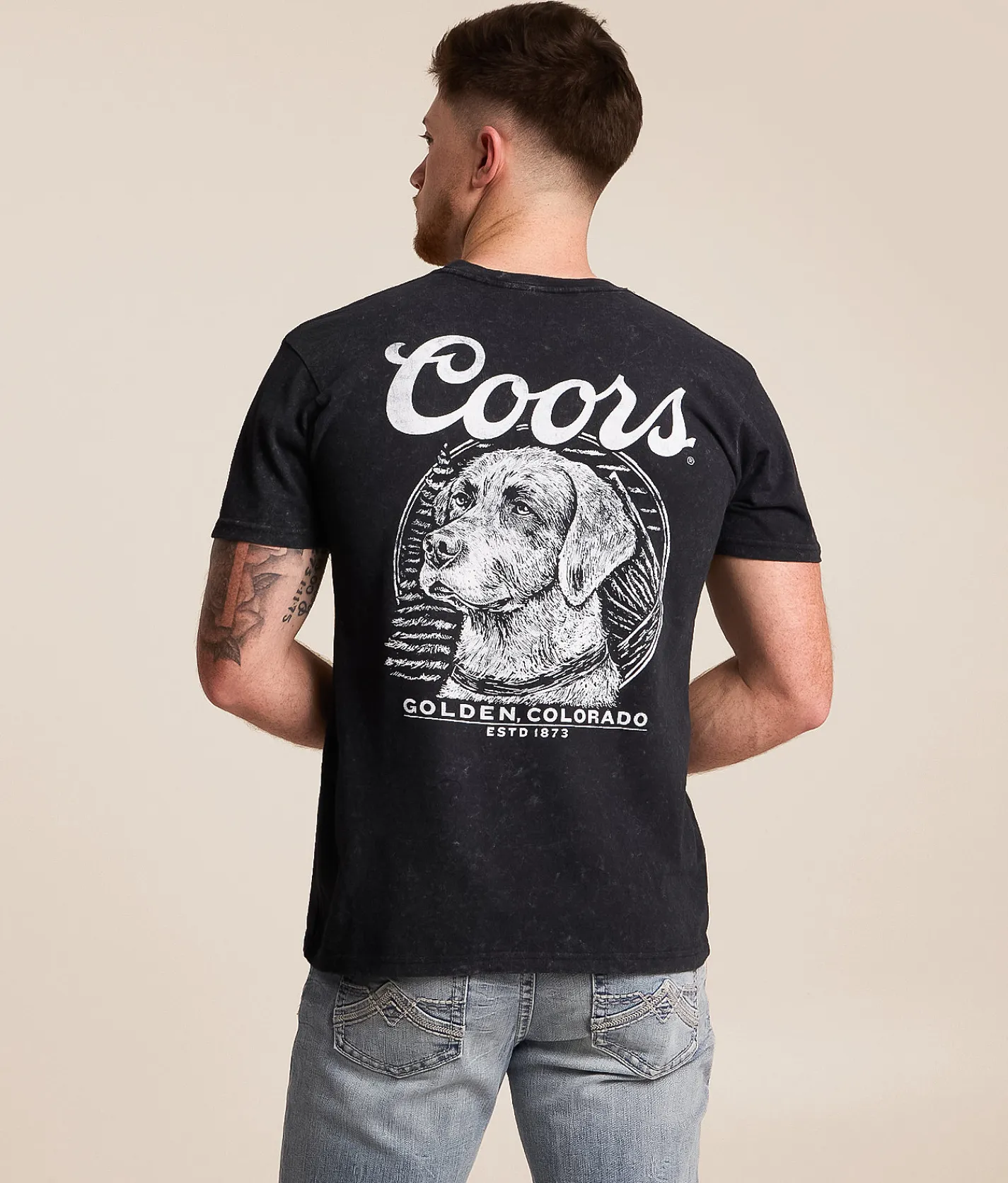 Changes Coors Banquet Dog T-Shirt Black Mineral Wash New