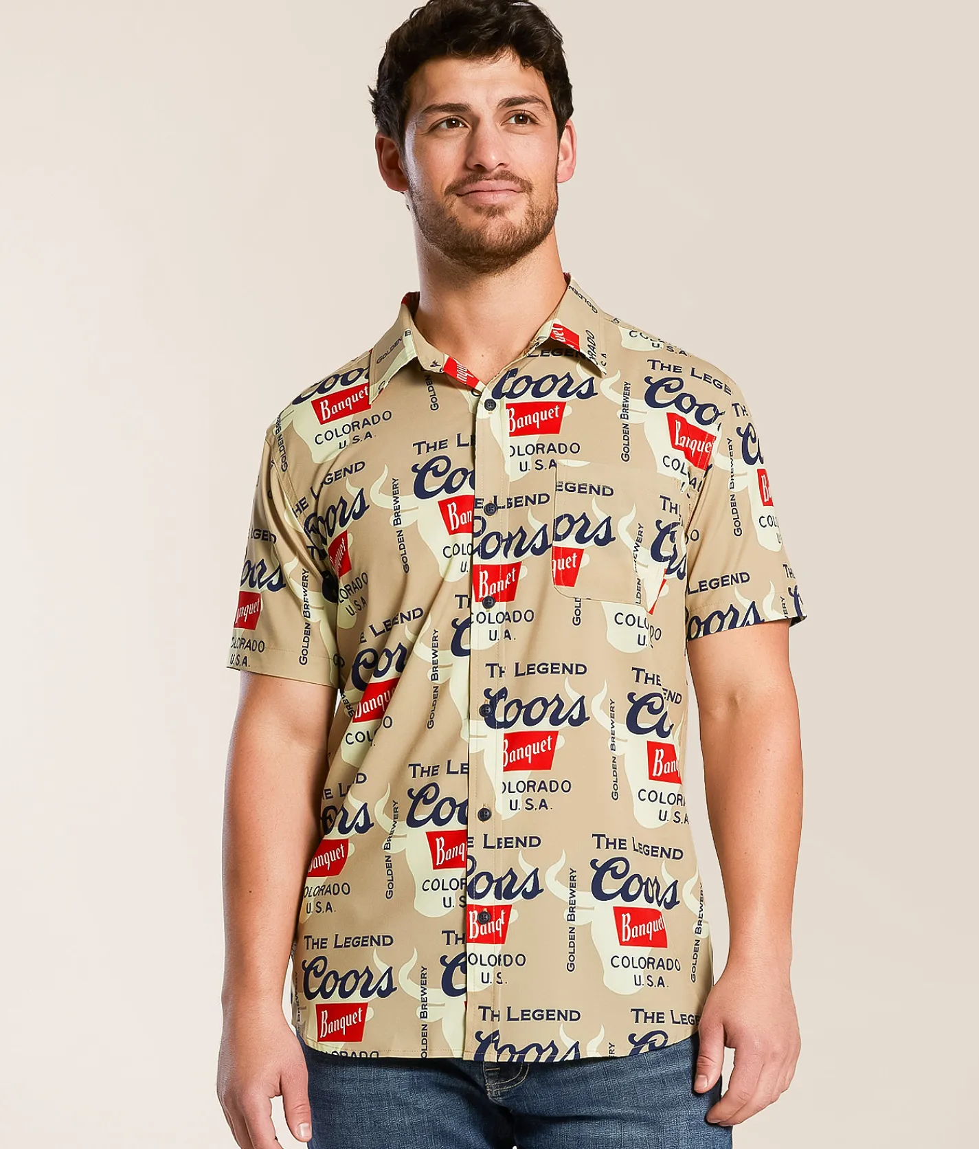 Junkfood Coors® Banquet Stretch Shirt Camel New
