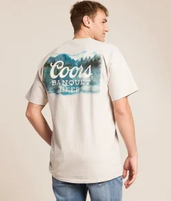 tee luv Coors Banquet Watercolor Landscape T-Shirt Stone Discount