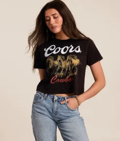 Changes Coors Horses Cowboy Cropped T-Shirt Washed Black Clearance