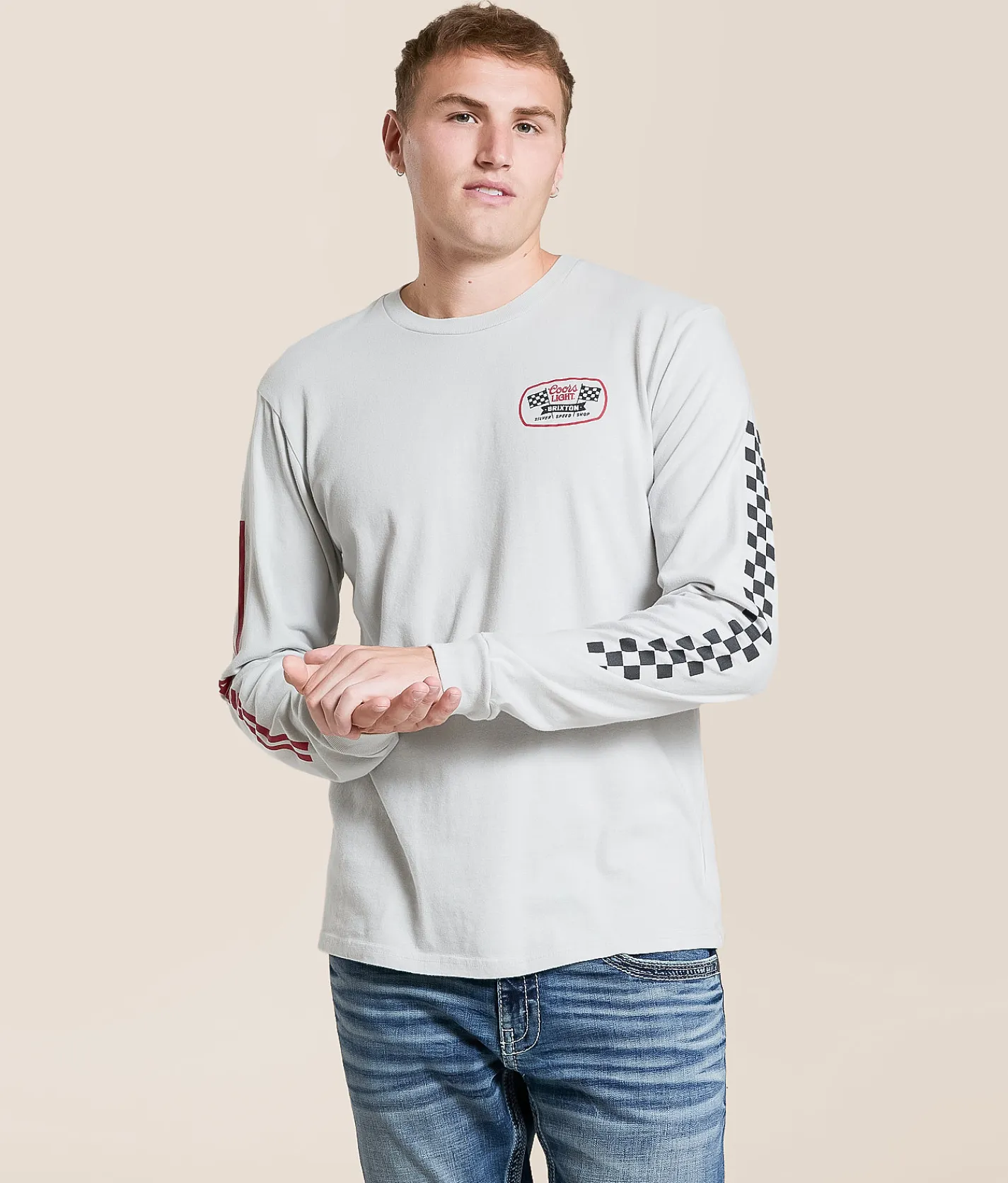 Brixton Coors Light Pit Stop T-Shirt Silver Discount