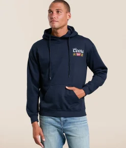 tee luv Coors Longhorn Skull Hooded Sweatshirt Navy Clearance