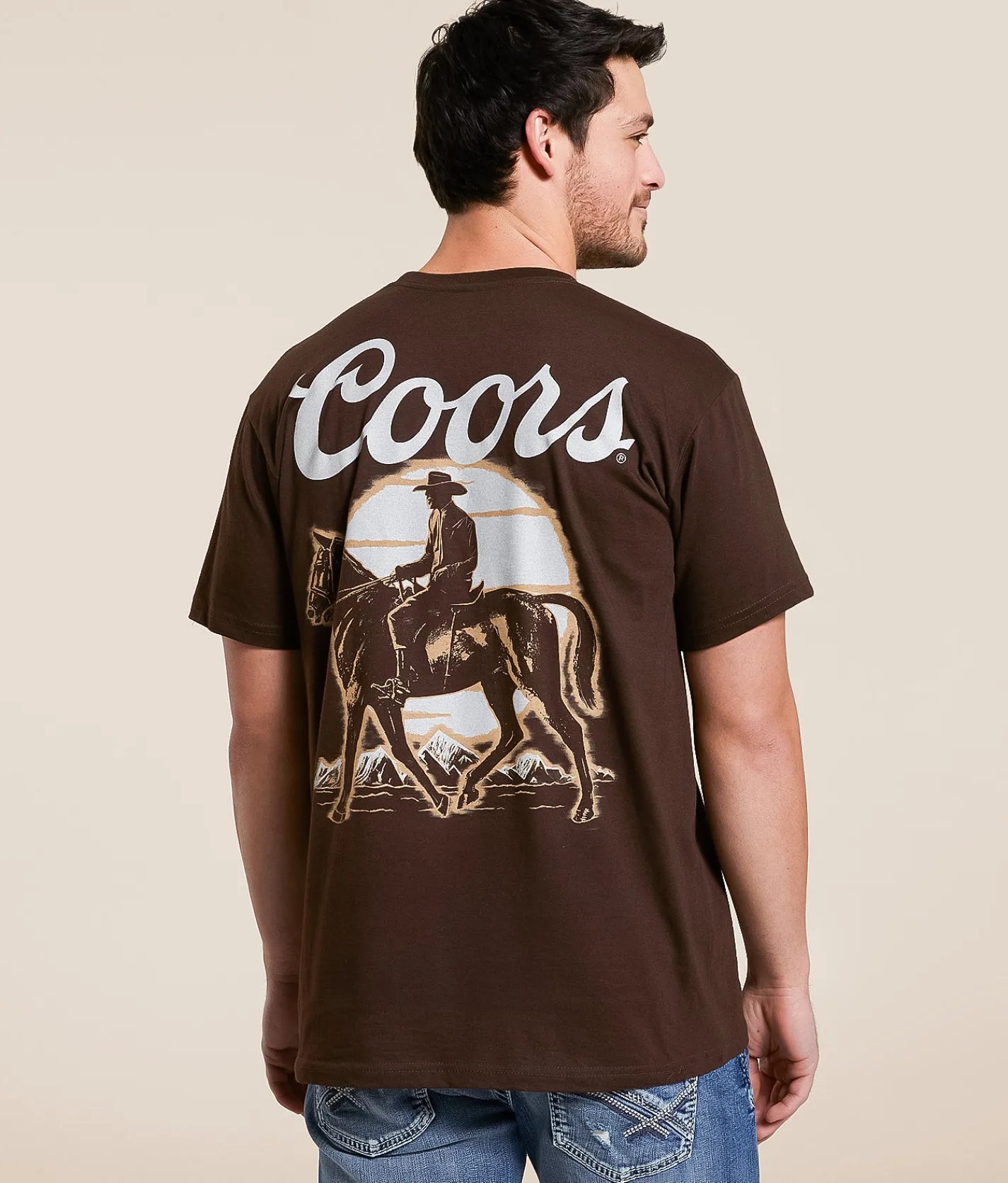 Changes Coors Mounted Cowboy T-Shirt Brown New