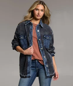 BKE Corduroy Denim Shacket Navy Clearance