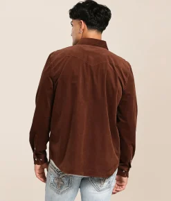 Panhandle Slim Corduroy Stretch Shirt Brown New