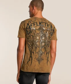 Tops|Graphic T-Shirts | Affliction Corroded T-Shirt Timberwolf