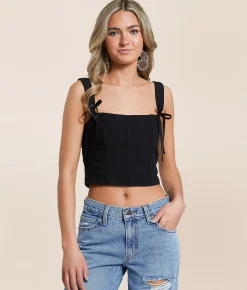 Willow & Root Corset Cropped Tank Top Black Sale