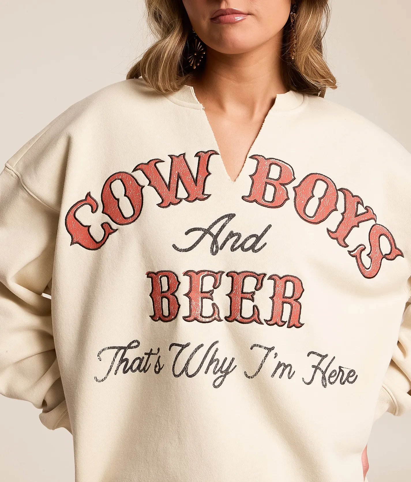 Tops | Goodie Two Sleeves Cowboys & Beer Oversized Pullover Natural