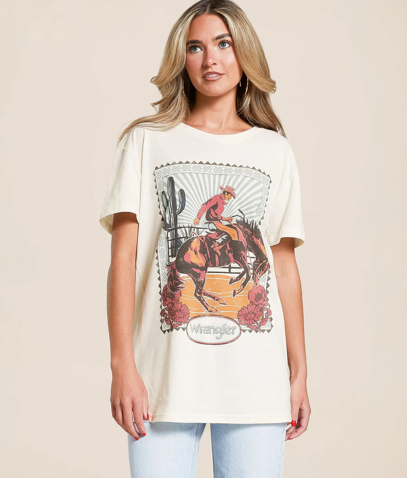 Wrangler® Cowboy Stampede Oversized T-Shirt Egret Heather Discount