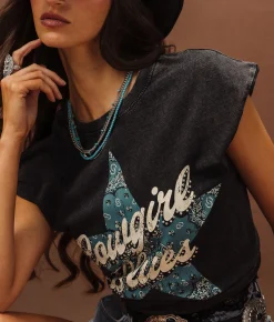 Tops | Sterling & Stitch Cowgirl Blues Oversized T-Shirt Washed Black