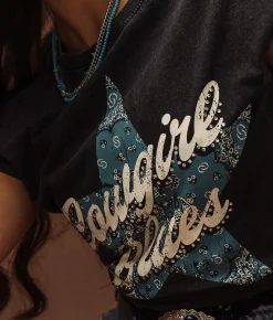 Tops | Sterling & Stitch Cowgirl Blues Oversized T-Shirt Washed Black