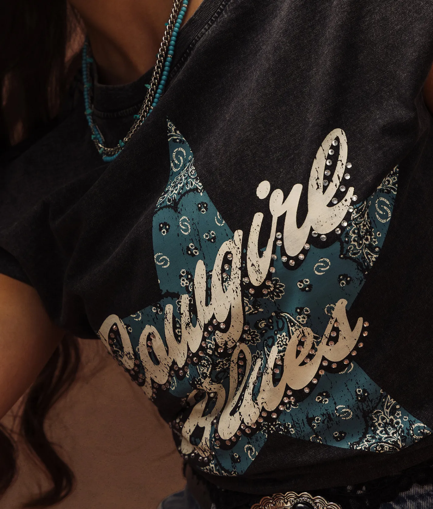 Tops | Sterling & Stitch Cowgirl Blues Oversized T-Shirt Washed Black