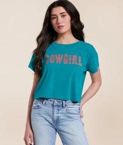 Tops | Ariat Cowgirl Boxy Cropped T-Shirt Enamel Blue