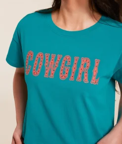 Tops | Ariat Cowgirl Boxy Cropped T-Shirt Enamel Blue