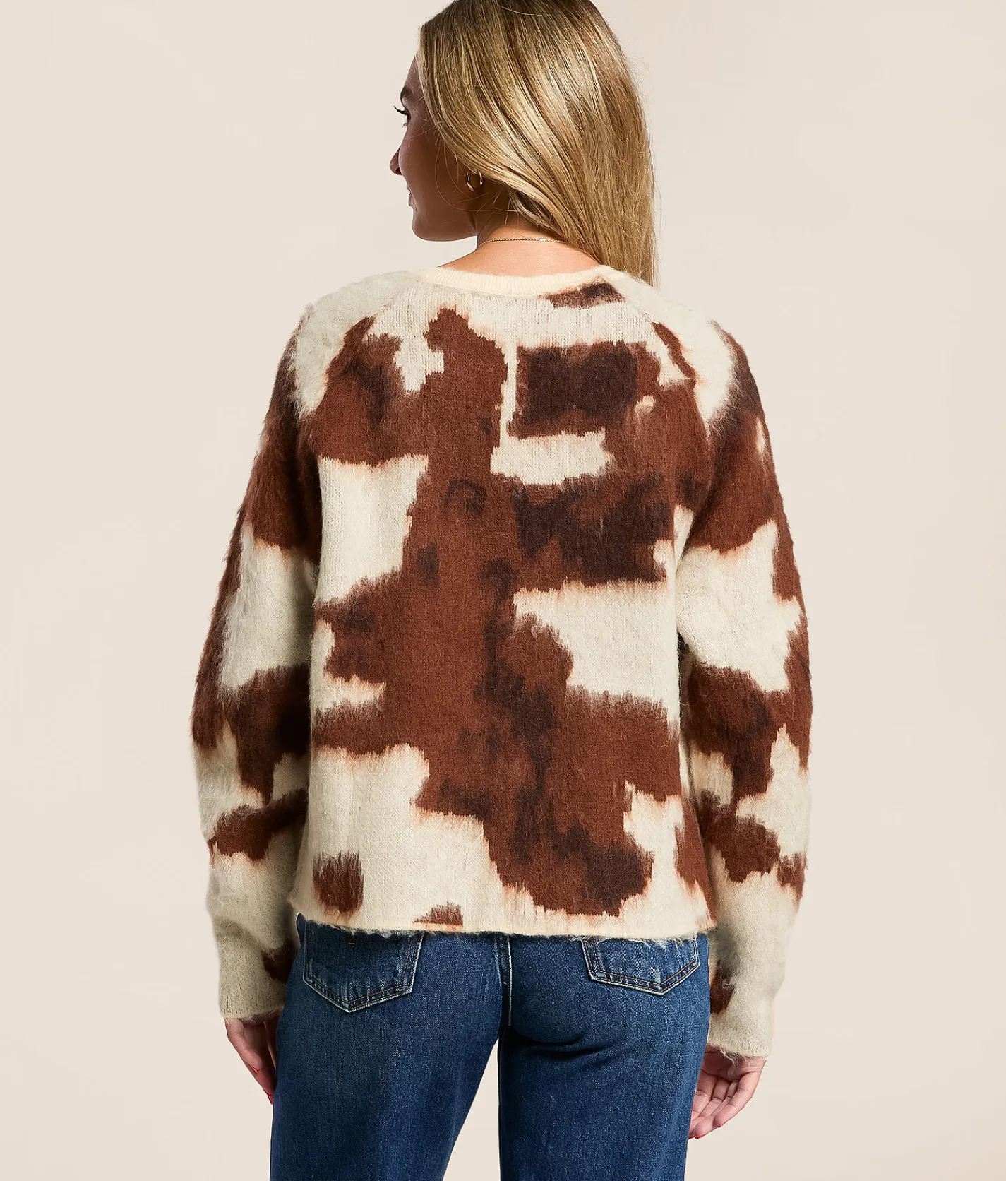 Willow & Root Cow Print Cardigan Sweater Brown Multi