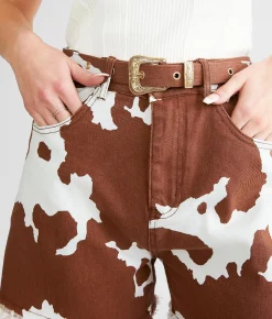 Bottoms|Shorts | Sterling & Stitch Cow Print Short Brown
