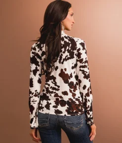 Tops | Sterling & Stitch Cow Print Top Brown Ivory